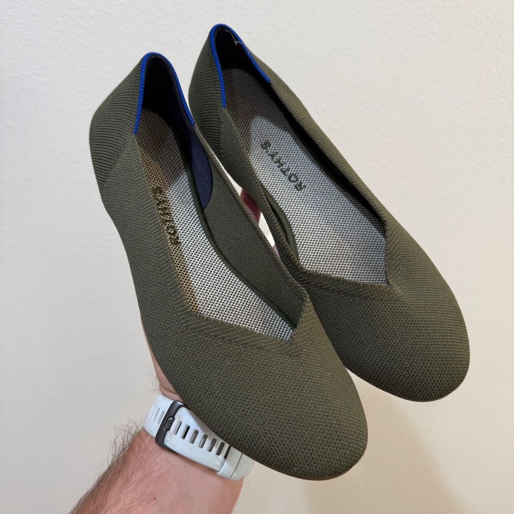 Rothys The Point Olive Green Pointed Toe Knit Flats Womens 11 001-292